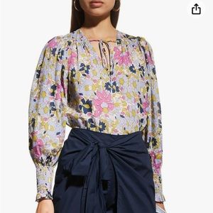 Rebecca Taylor Passion Flower Front Tie Pastel Floral Blouse